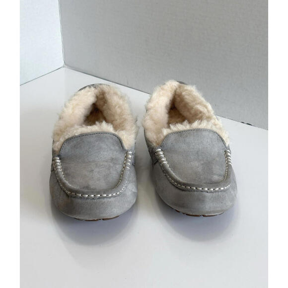 UGG Ansley Women's 8 Light Gray Suede Slippers Water Resistant Slip On Moccasins - Picture 5 of 14